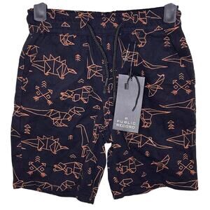 *NWT* Public Record little boy navy blue Dino print draw string shorts size 4|S